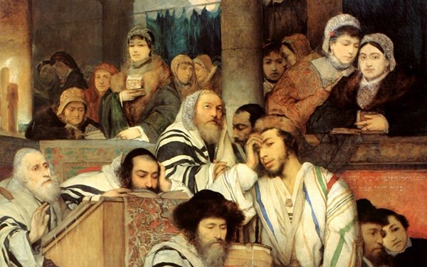 Jews Praying in the Synagogue on Yom Kippur, 1878, de Maurycy Gottlieb, exposta no Tel Aviv Museum of Art 3802191944 ec170d3043 o 1024x640